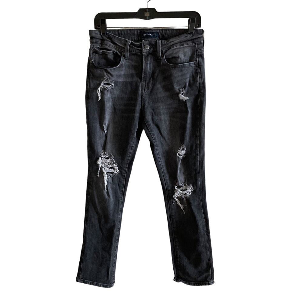 Mens 28x30 Aeropostale Jeans Black Distressed Slim Straight Denim